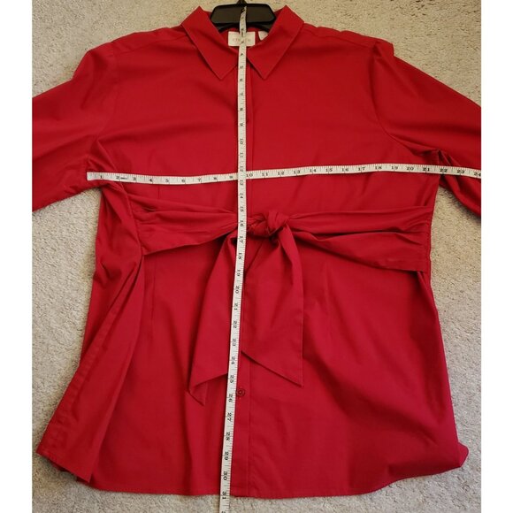 Chico's Red Cotton Blend Tie Front Tunic Shirt Top Size L EUC - Picture 7 of 9